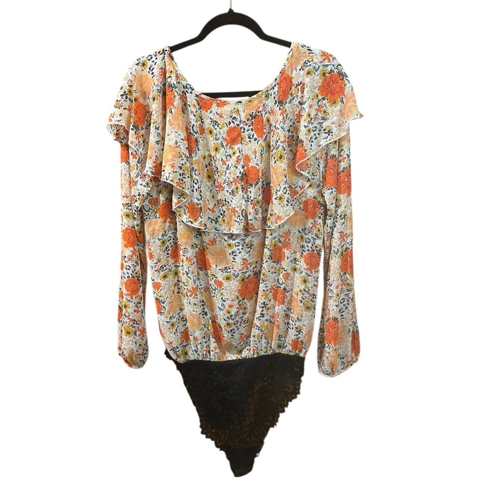 Free People Intimately Free Say It To Me Floral Flounced Bodysuit Size L - Picture 7 of 8